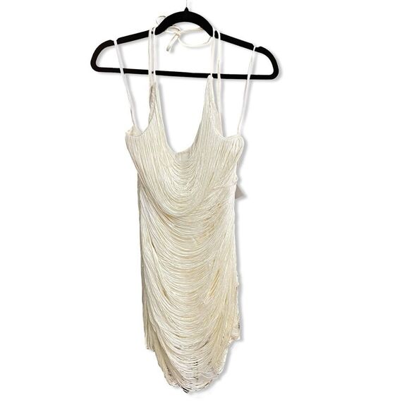 Michael Costello REVOLVE Skylar Mini Dress white ivory Halter fringe XS - Picture 9 of 11